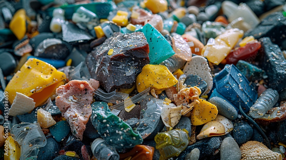 Plastic Waste and Debris on Rocky Beach Plastic Waste and Debris on Rocky Beach