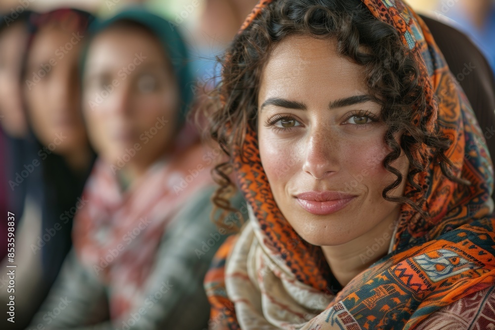 A group of friends, smiling and joyful, gather outdoors in a close embrace, showcasing unity and happiness in a vibrant, colorful setting.