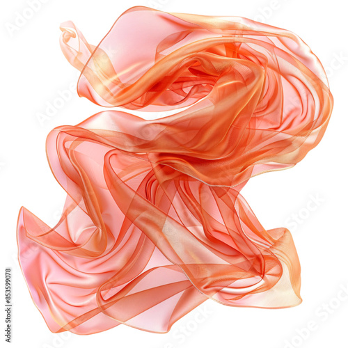 Organza fabric in flight, realistic, sheer texture, isolated on white background transparent background