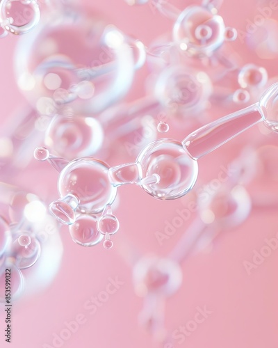molecular composition, amino acid composition, chemical structure, water molecular structure, hydrating and moisturizing picture, light pink gradient,