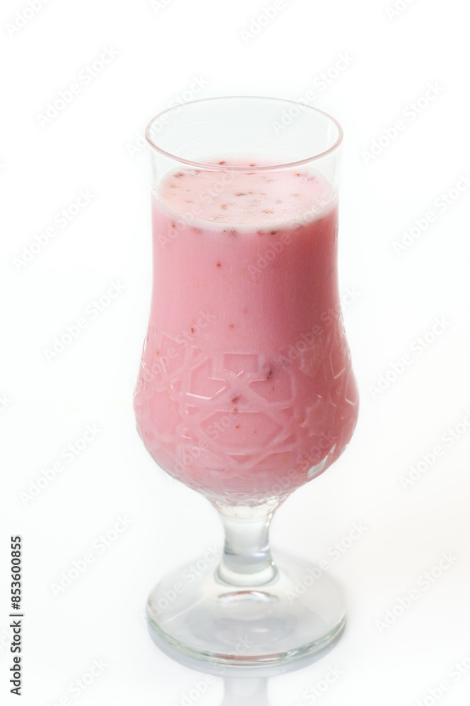 Strawberry smoothie with eco-friendly straws on white background Strawberry smoothie with eco-friendly straws on white background