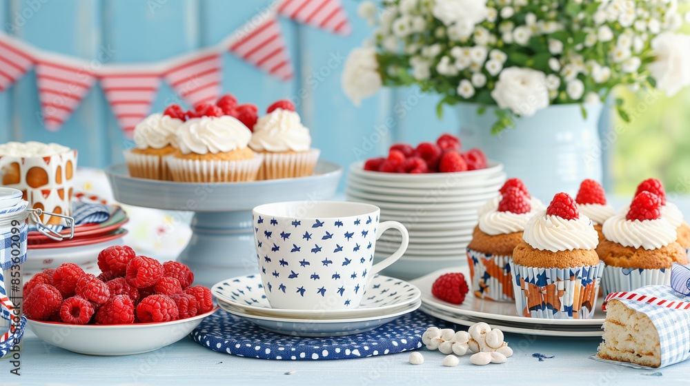 Dessert Table with Raspberry Cupcakes. Perfect for a Tea Party Dessert Table with Raspberry Cupcakes. Perfect for a Tea Party
