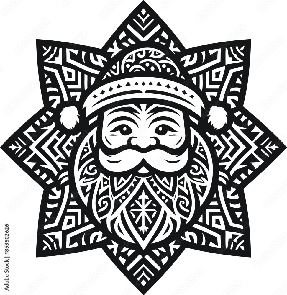 santa_claus silhouete with Polynesian ethnic pattern illustration santa_claus silhouete with Polynesian ethnic pattern illustration