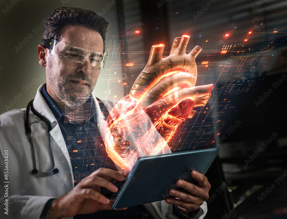 © Westend61 - Doctor examining human heart on tablet with help of augmented reality