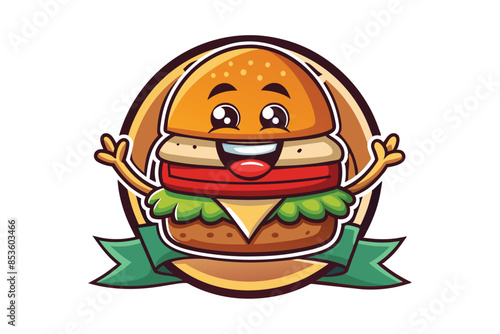 cute burger mascot logo with cartoon style
