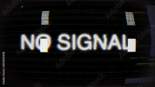 No signal message on television or computer screen, with heavy glitches, static and chromatic aberrations effects