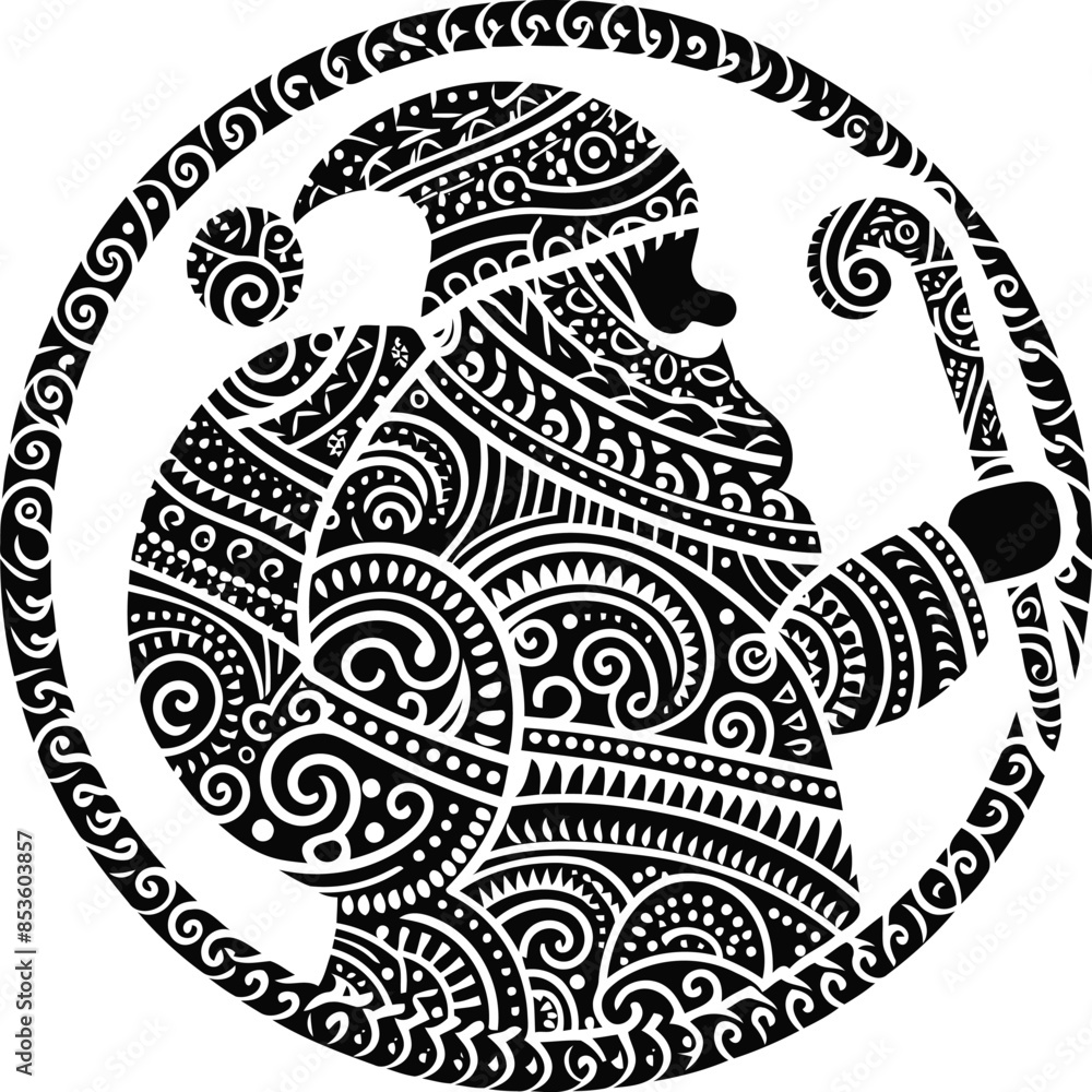 santa_claus silhouete with Polynesian ethnic pattern illustration santa_claus silhouete with Polynesian ethnic pattern illustration