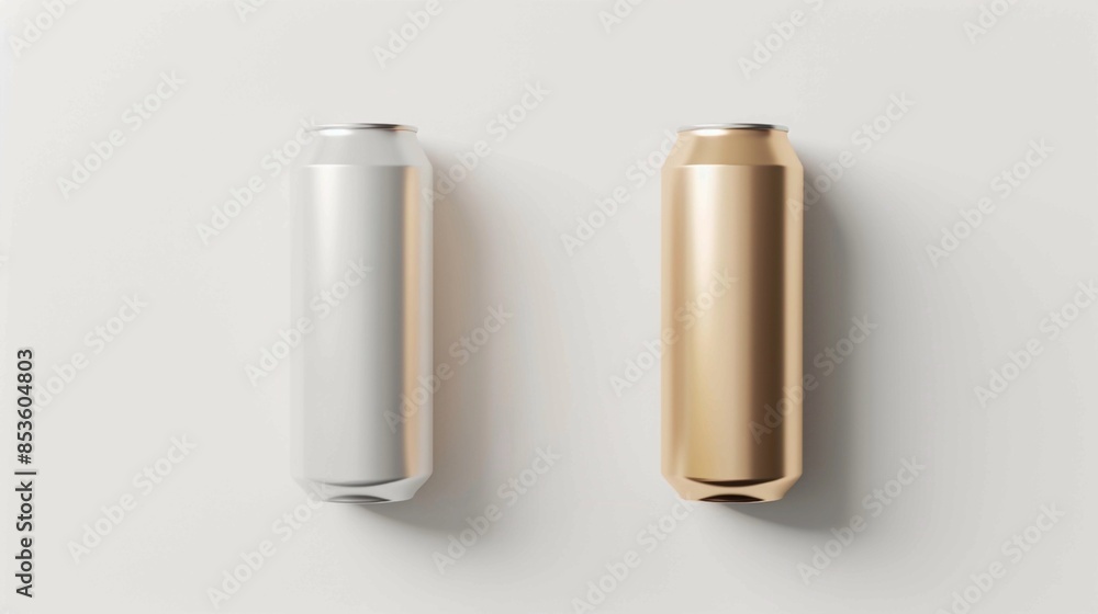 Blank Aluminum and Gold Soda Cans Mockup on White Background. Generative AI Blank Aluminum and Gold Soda Cans Mockup on White Background. Generative AI