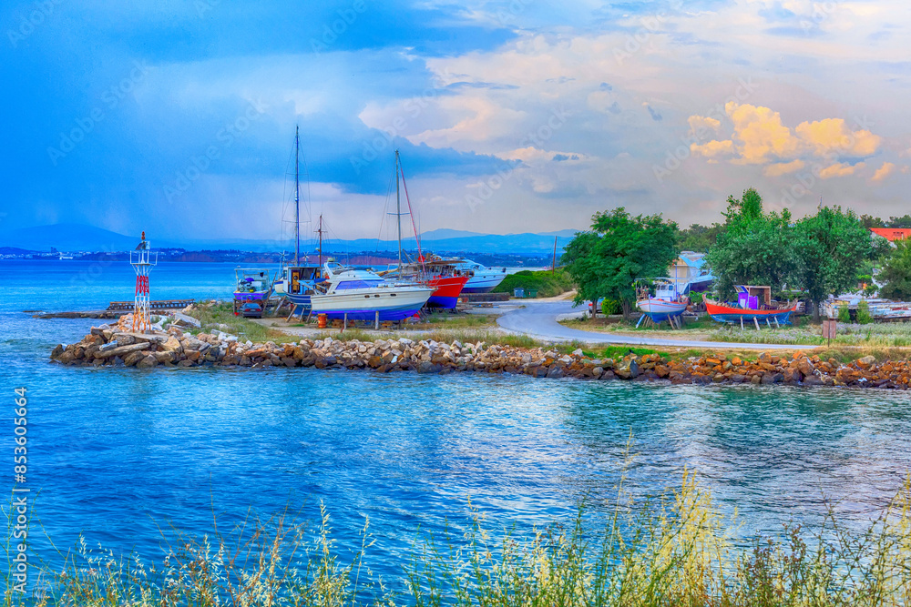 Obraz premium Port of Nea Potidea, Chalkidiki, Greece