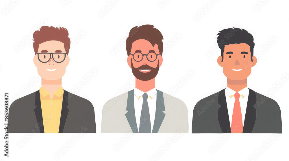 male cartoon avatars with different hairstyles and glasses on a white background. Flat design illustrations for profile pictures and digital use male cartoon avatars with different hairstyles and glasses on a white background. Flat design illustrations for profile pictures and digital use
