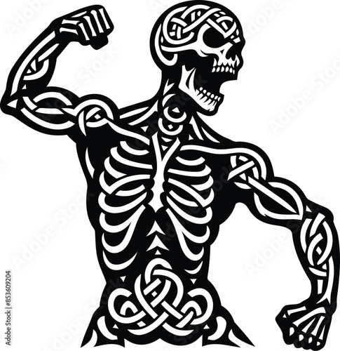 skull in silhouete with celtic knot pattern illustration