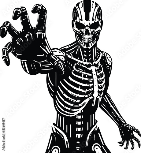 skull silhouete with cyberpunk pattern illustration