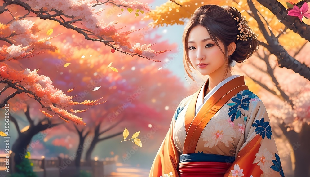 korean woman posing with traditional cherry blossom in the park korean woman posing with traditional cherry blossom in the park