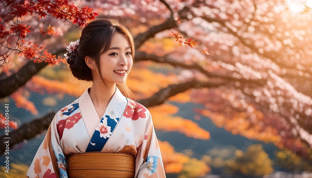 korean woman posing with traditional cherry blossom in the park korean woman posing with traditional cherry blossom in the park