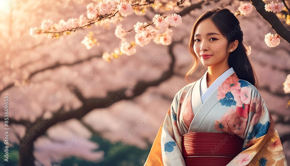 korean woman posing with traditional cherry blossom in the park korean woman posing with traditional cherry blossom in the park