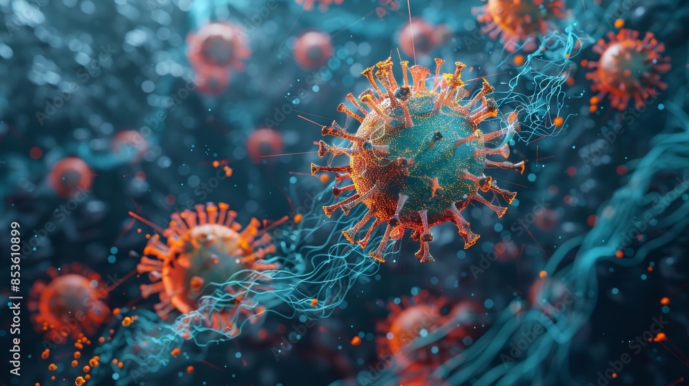 An artistic 3D illustration of a virus outbreak map with highlighted areas, illustrating the global impact of viruses on public health. An artistic 3D illustration of a virus outbreak map with highlighted areas, illustrating the global impact of viruses on public health.