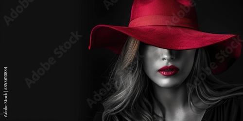 A woman wearing a bold red hat and matching lipstick, possibly a fashion or art concept image