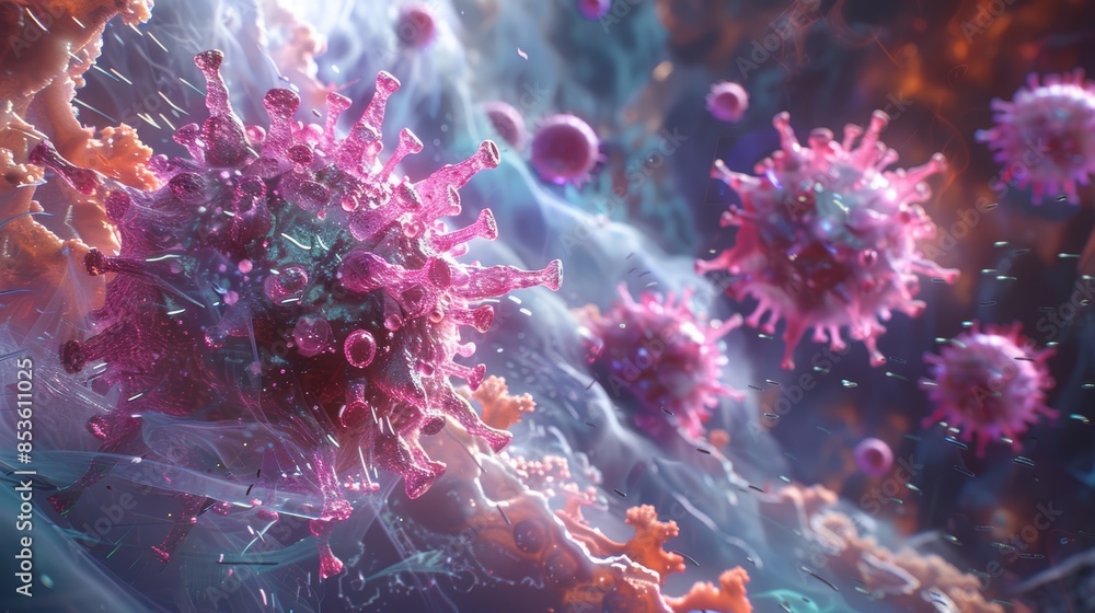 A medical 3D illustration showing the transmission of a virus from a carrier to a healthy individual, highlighting the importance of understanding asymptomatic carriers in disease control. A medical 3D illustration showing the transmission of a virus from a carrier to a healthy individual, highlighting the importance of understanding asymptomatic carriers in disease control.