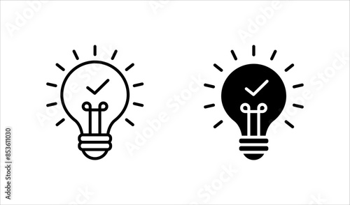 black bulb with checkmark like quick tip icon set. flat stroke linear simple trend modern efficiency logotype design element isolated on white background.