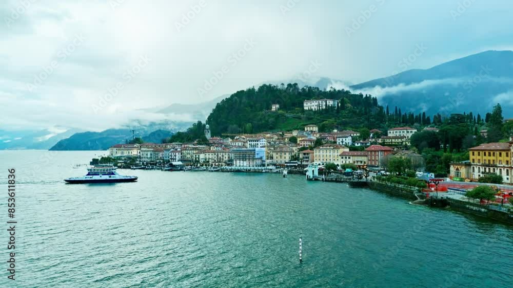 Bellagio an Italian town on the shores of Lake Como on cloudy day. Architecture and nature, atmosphere of a vacation in Italy Bellagio an Italian town on the shores of Lake Como on cloudy day. Architecture and nature, atmosphere of a vacation in Italy