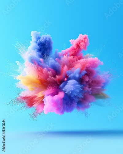 a rendered picture of explosion of colorful powder on the bottom of the picture photo