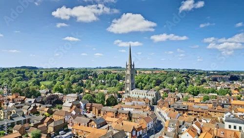 Aerial views capture Louth's medieval atmosphere, showcasing St. James' Church and the vibrant market.