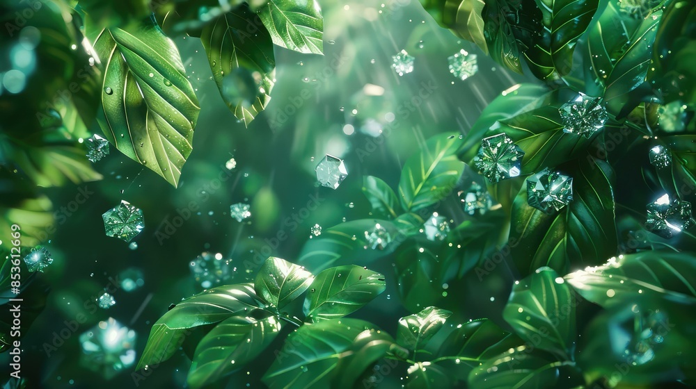 Jungle Symphony Emerald Leaves and Floating Diamonds Jungle Symphony Emerald Leaves and Floating Diamonds
