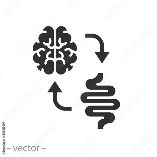physiology body human icon, gut brain connection, health gastrointestinal tract, circulation organism, flat symbol on white background - vector illustration eps10