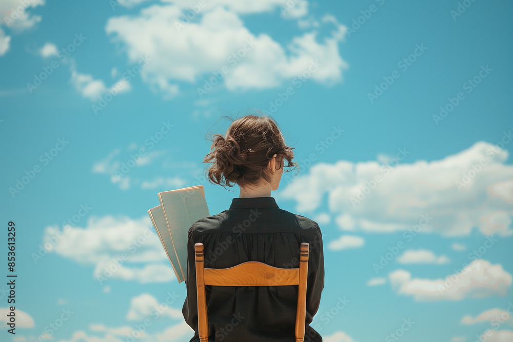 Fototapeta premium minimal woman with the blue sky, Generative AI
