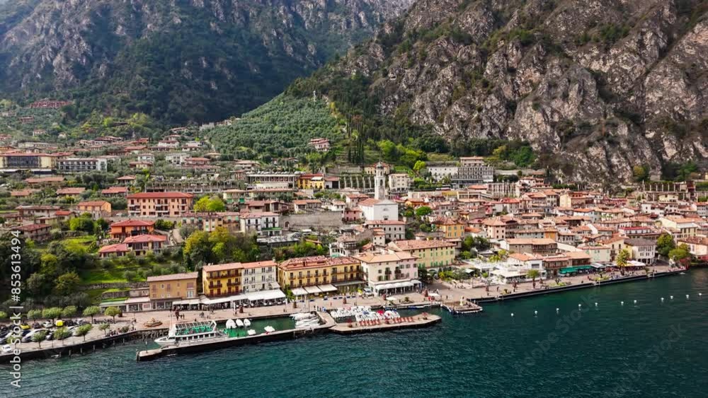 Aerial view of Limone sul Garda, Italian town on Lake Garda, popular holiday location in Italy Aerial view of Limone sul Garda, Italian town on Lake Garda, popular holiday location in Italy