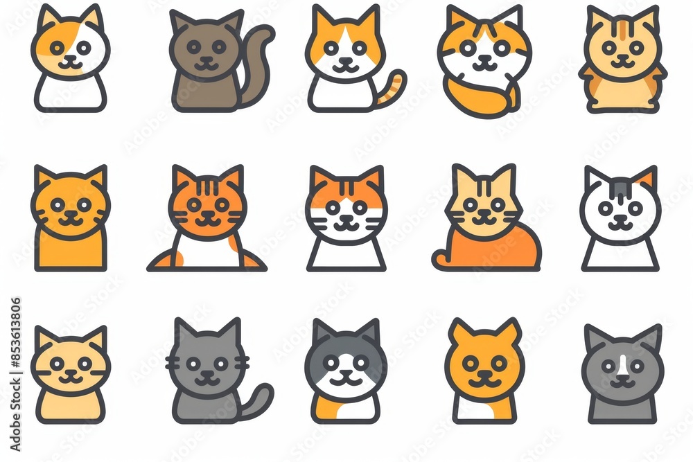 Cat flat icon, minimal kitten symbol, kitty sign isolated, pet pictogram, cat set on white Cat flat icon, minimal kitten symbol, kitty sign isolated, pet pictogram, cat set on white