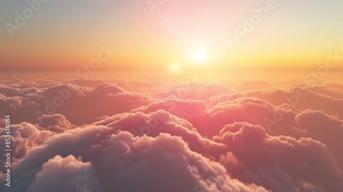 A beautiful sunset from above the clouds. photo