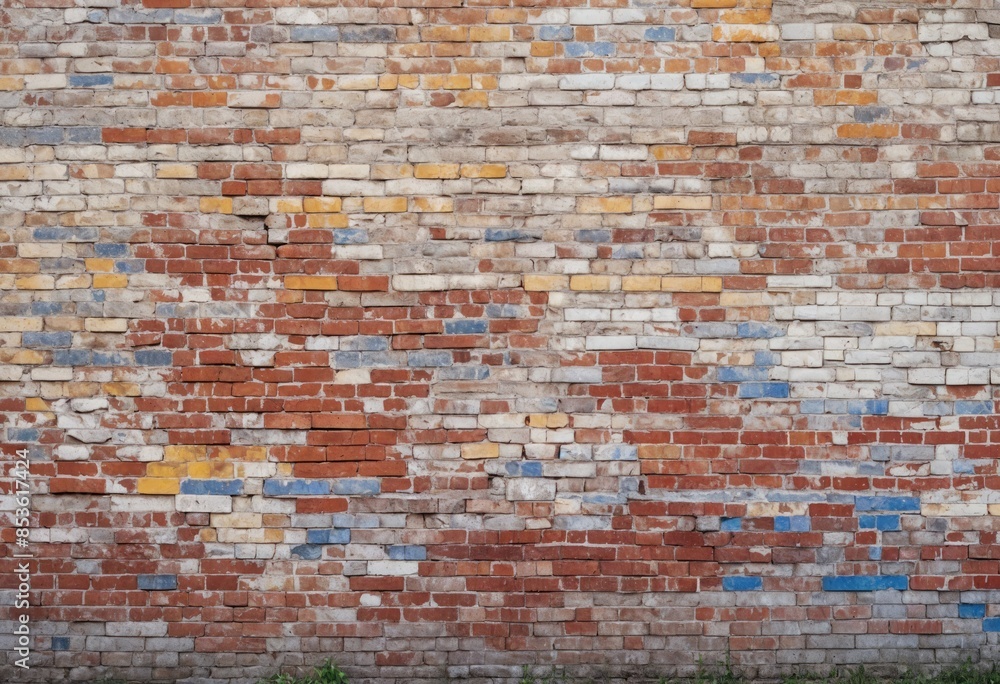 Red, gray and yellow color old brick wall with various shades Red, gray and yellow color old brick wall with various shades