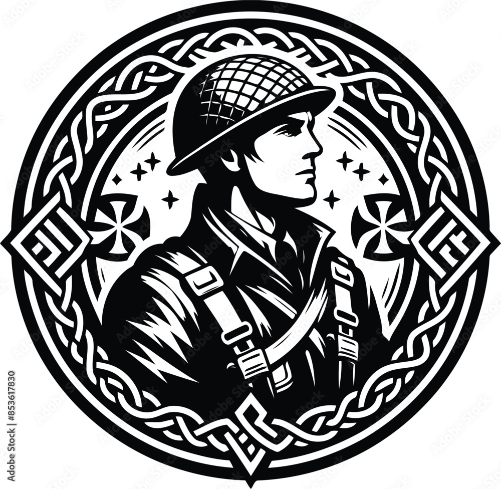 sparta in silhouete with celtic knot pattern illustration sparta in silhouete with celtic knot pattern illustration