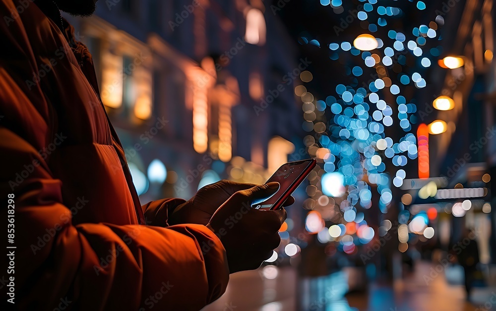 A person holding a phone on a street A person holding a phone on a street