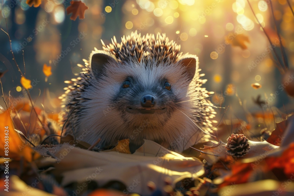 A hedge sitting on top of a pile of fallen leaves, possibly in autumn or fall season A hedge sitting on top of a pile of fallen leaves, possibly in autumn or fall season