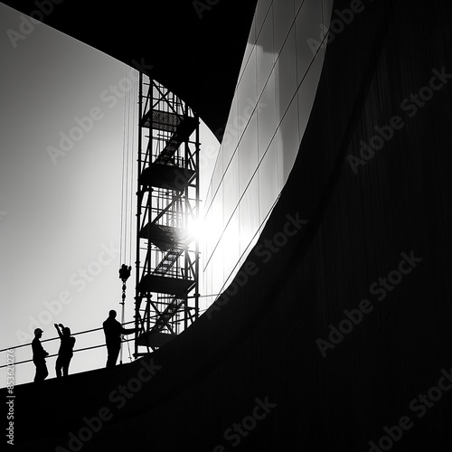 Crane builds a building, construction site, silhouette photo photo