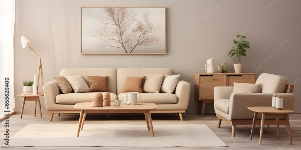 Earth-Toned Contemporary Living Room Decor Featuring Fabric Sofa and TV. Concept Living Room Decor, Earth Tones, Contemporary Design, Fabric Sofa, TV Stand Earth-Toned Contemporary Living Room Decor Featuring Fabric Sofa and TV. Concept Living Room Decor, Earth Tones, Contemporary Design, Fabric Sofa, TV Stand