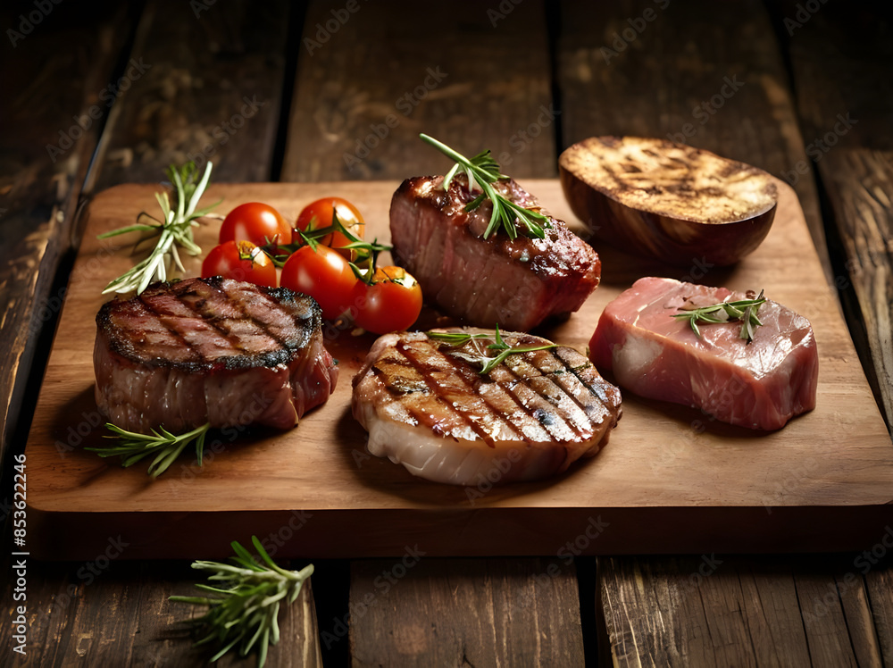 Fresh grilled meat. Grilled beef steak medium rare on wooden cutting board. Fresh grilled meat. Grilled beef steak medium rare on wooden cutting board.