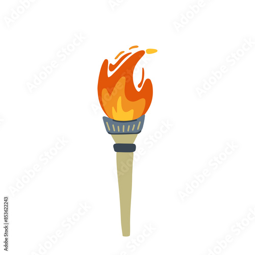 Illustration of an Olympic torch with burning flame in flat style. Perfect for projects on Olympics, sports, and international events. Vector illustration