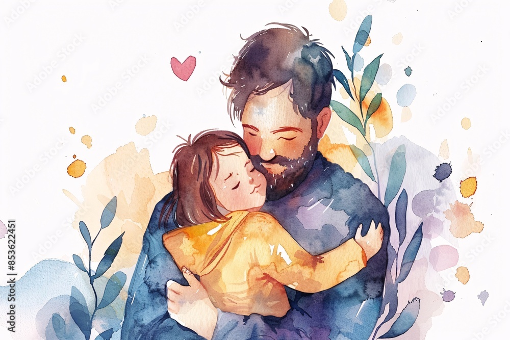 Father and daughter hugging with hearts. Father and daughter hugging with hearts.