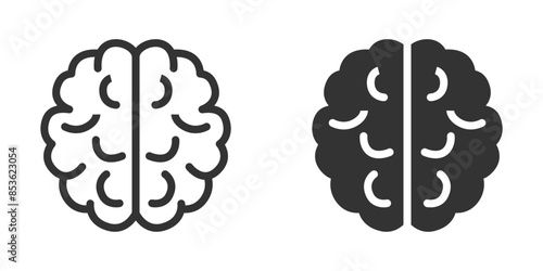 Vector illustration of brain icons in outline and solid styles. Ideal for representing intelligence, cognition, and mental health concepts.
