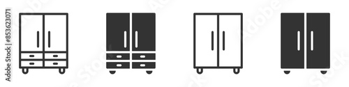 Vector illustration of four wardrobe icons in different styles, perfect for furniture and home decor designs.