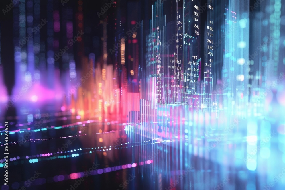 A futuristic and abstract holographic data visualization representing business analysis and analytics A futuristic and abstract holographic data visualization representing business analysis and analytics