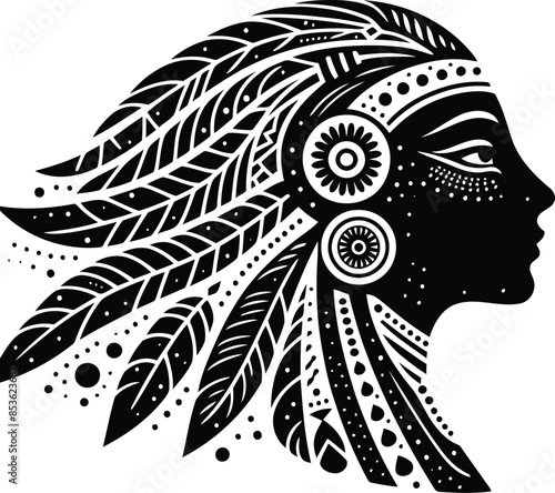 sphinx in silhouete with bohemian nature pattern illustration