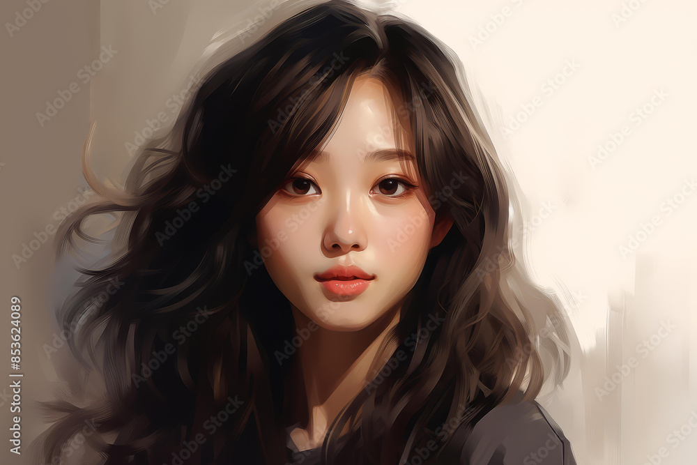 Vibrant illustration of a beautiful Asian girl with captivating features. Vibrant illustration of a beautiful Asian girl with captivating features.
