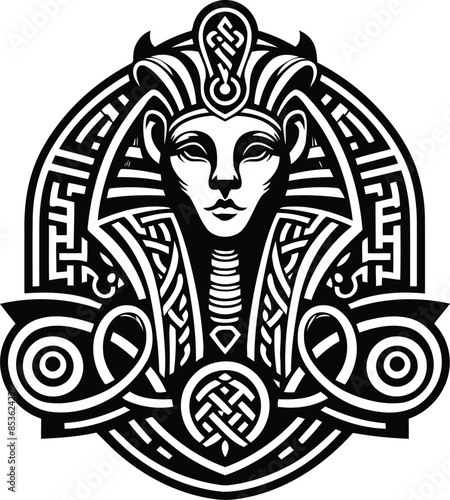 sphinx in silhouete with celtic knot pattern illustration