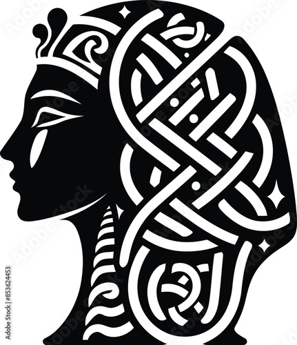 sphinx in silhouete with celtic knot pattern illustration