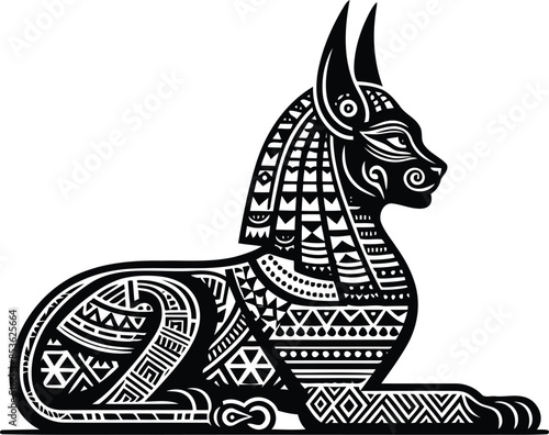 sphinx silhouete with Polynesian ethnic pattern illustration