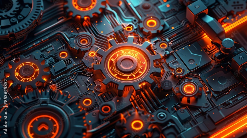 Glowing gears technology background Glowing gears technology background
